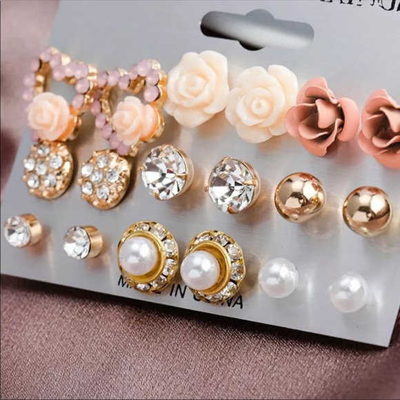 Private Label Jewelry - Crystal and floral earrings, 9 pair